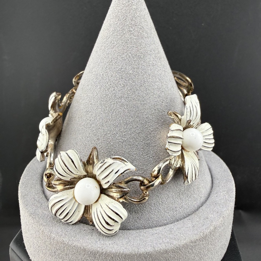 Vintage Enamel Flower Bracelet Gold Tone Chunky‎ Mod Pop 7.5"